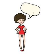 cartoon happy woman with hands on hips speech bubble N14