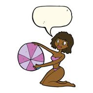 cartoon bikini girl with beach ball speech bubble N8