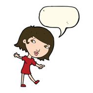 cartoon happy girl gesturing to follow with speech bubble N7