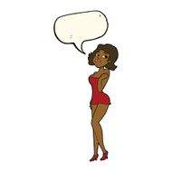 cartoon attractive woman in short dress with speech bubble N7