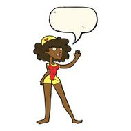 cartoon swimmer woman with speech bubble N8