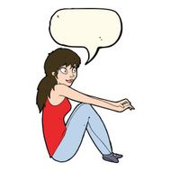 cartoon happy woman sitting with speech bubble N13