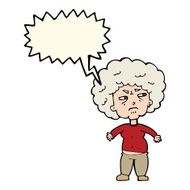 cartoon annoyed old woman with speech bubble N15