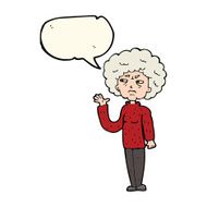 cartoon annoyed old woman waving with speech bubble N7