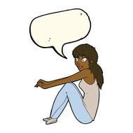 cartoon happy woman sitting with speech bubble N14