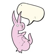 cue cartoon rabbit with speech bubble N8