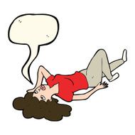 cartoon woman lying on floor with speech bubble N13