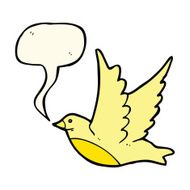 cartoon flying bird with speech bubble N12
