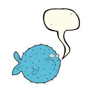 cartoon puffer fish with speech bubble N7