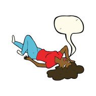 cartoon woman lying on floor with speech bubble N14