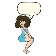 cartoon sitting woman in dress with speech bubble N7