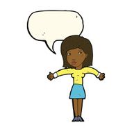 cartoon woman shrugging shoulders with speech bubble N333