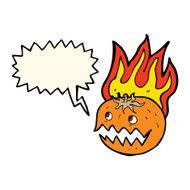 cartoon flaming pumpkin with speech bubble N4