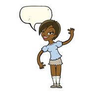 cartoon girl waving with speech bubble N21
