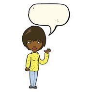 cartoon woman waving with speech bubble N244