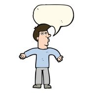 cartoon man shrugging shoulders with speech bubble N27