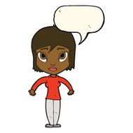 cartoon woman shrugging shoulders with speech bubble N334