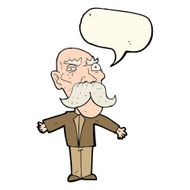 cartoon angry old man with speech bubble N100