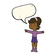 cartoon happy woman pointing with speech bubble N47