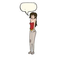 cartoon pretty woman shrugging shoulders with speech bubble N7