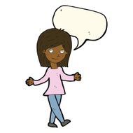 cartoon woman with no worries speech bubble N30