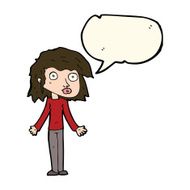 cartoon girl shrugging shoulders with speech bubble N23