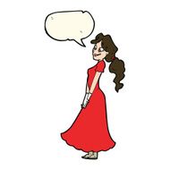 cartoon pretty woman in dress with speech bubble N31