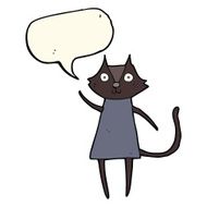 cute cartoon black cat waving with speech bubble N7