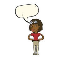 cartoon retro pilot woman with speech bubble N8