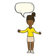 cartoon woman shrugging shoulders with speech bubble N335