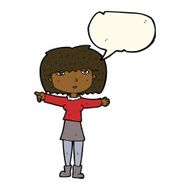 cartoon girl pointing with speech bubble N20