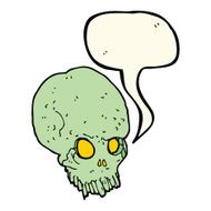 cartoon spooky skull with speech bubble N97