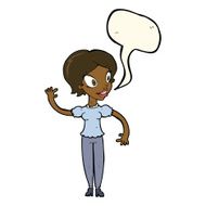 cartoon woman waving with speech bubble N246