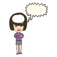 cartoon woman with folded arms imagining speech bubble N7