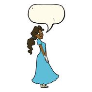 cartoon pretty woman in dress with speech bubble N32