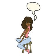 cartoon woman striking pose with speech bubble N7