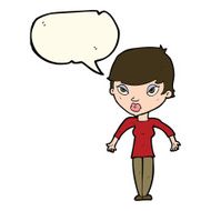 cartoon woman shrugging shoulders with speech bubble N336