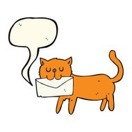 cartoon cat carrying letter with speech bubble N7