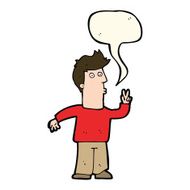 cartoon man giving peace sign with speech bubble N35