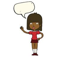 cartoon woman waving with speech bubble N249