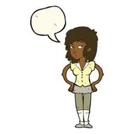 cartoon pretty woman with hands on hips speech bubble N16