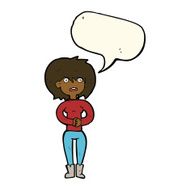 cartoon worried woman with speech bubble N56