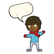 cartoon boy in winter clothes with speech bubble N8