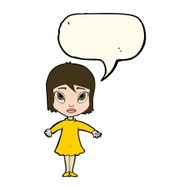 cartoon girl in dress with speech bubble N7