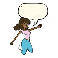 cartoon jumping woman with speech bubble N8