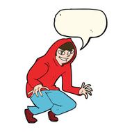 cartoon mischievous boy in hooded top with speech bubble N7