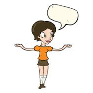 cartoon woman with arms spread wide speech bubble N7