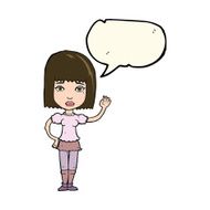 cartoon woman waving with speech bubble N250