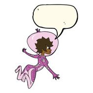 cartoon space woman with speech bubble N22