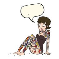 cartoon tattoo girl in swimsuit with speech bubble N7